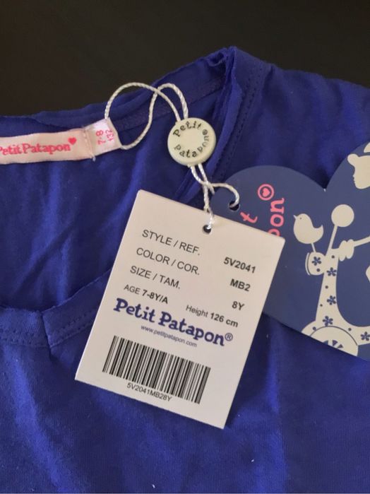 T-shirt azul NOVA com etiqueta tamanho 7-8 Petit Patapon