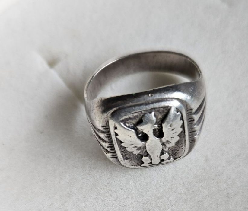 Sygnet srebrny orzeł stary zabytkowy unikat