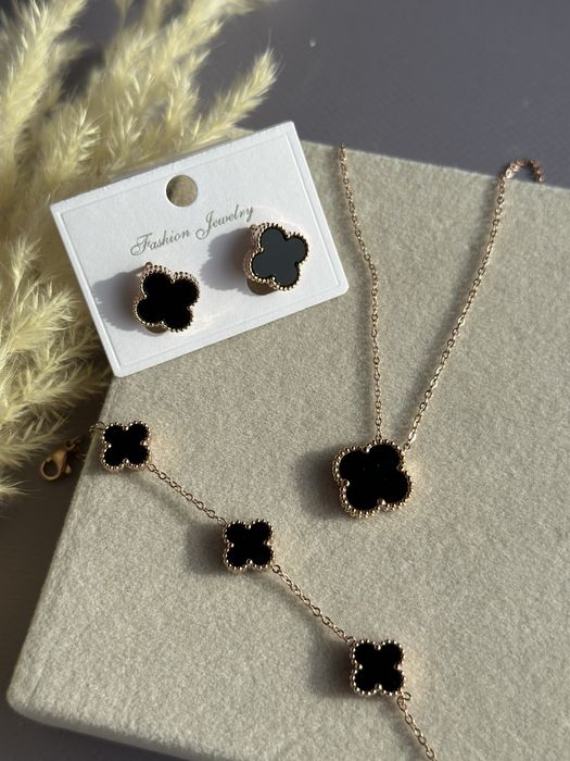 Набір прикрас клевер,сережки,підвіска,конюшина,ван кліф,медична сталь