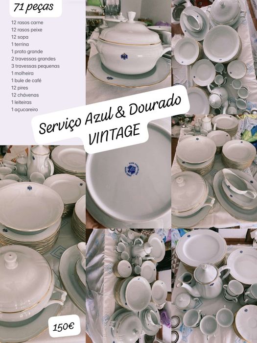 Serviço de jantar VINTAGE - Azul e Dourado