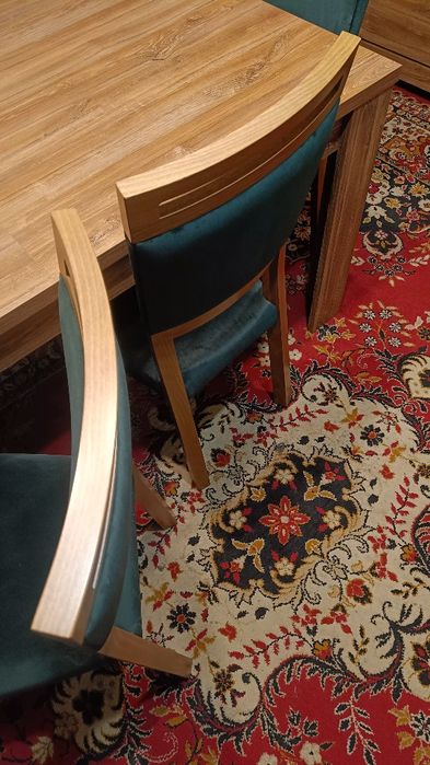 Do negocjacji jak nowy komplet BRW stół Gent i krzesła dąb starling welurowe 160/200/240x90 meble do salonu jadalni kuchni  butelkowa zieleń
