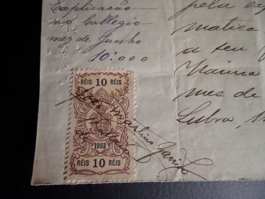 'Documento' :  Recibo Manuscrito e com Selo 10 Reis  1903