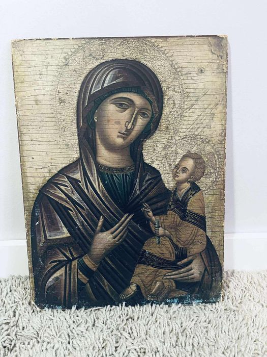Piękna ikona prawosławna Maryja antyk obraz religijny