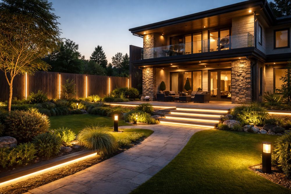 Встановлення LED підсвітка будинку та двору | Фасад | Паркан