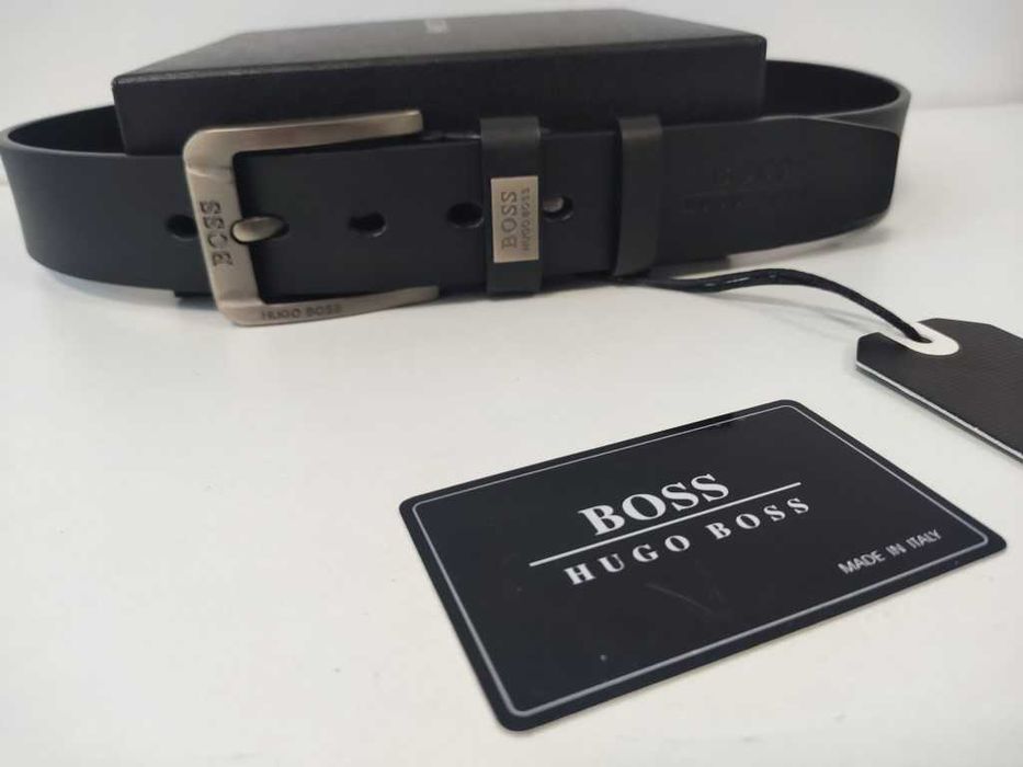 HUGO BOSS Męski pasek firmowy, skóra naturalna, Włochy 503-45