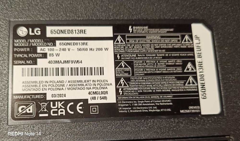 Telewizor LG LED 65QNED813RE zbity na części Toruń Ciechocinek