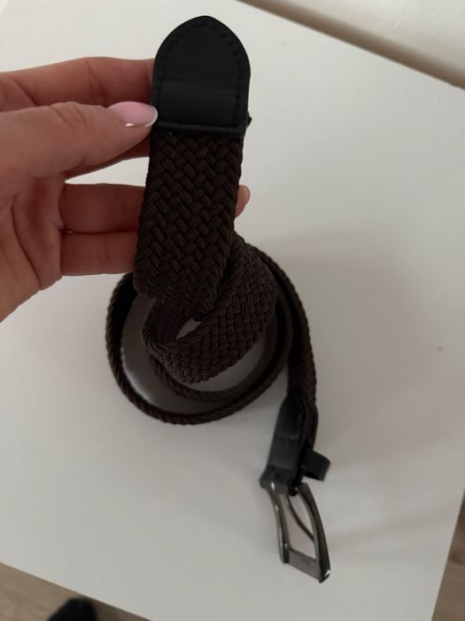 Pasek męski pleciony brązowy