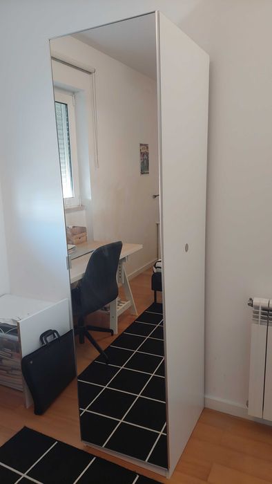 Estrutura de roupeiro, branco, com porta de espelho 75x58x201 cm, PAX (IKEA)