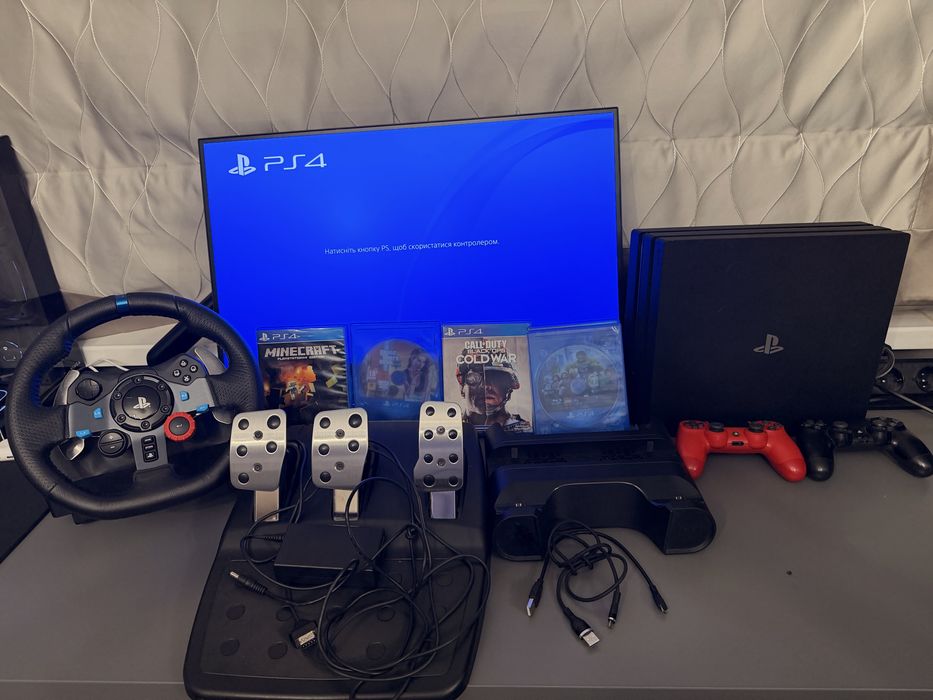 PS4 Pro 1TB + 1 геймпада + Logitech G29 +кресло для руля + 6 игр | Игровой комплект