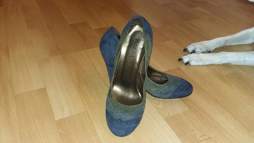 Buty Venezia 35 obcas 7cm,zieleń, granat, zamsz