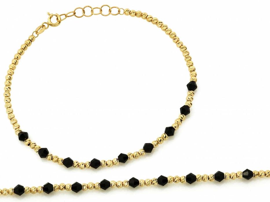 Bransoletka złota z kukami i czarnymi cyrkoniami