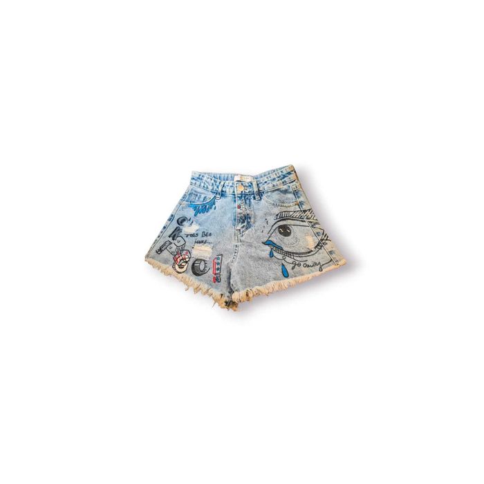 Calções Ganga Pink Rabbit – Pintados à Mão | 100% Algodão | Tamanho 10