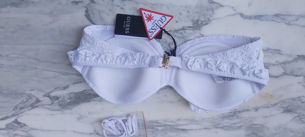 NOWY top koronkowy stanik GUESS ażurowy biały 36 c a073 bikini