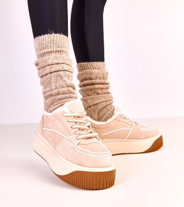 Beżowe sneakersy ocieplane na platformie Vargas