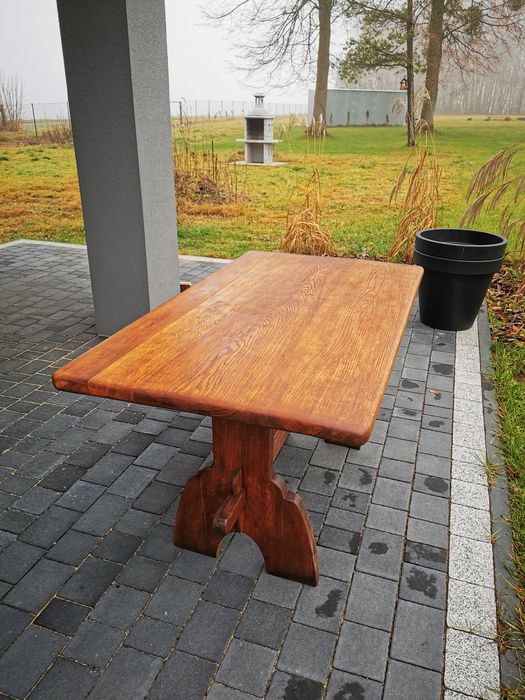 Dębowy solidny, rozkładany stół na taras 140x78 świeżo odnowiony