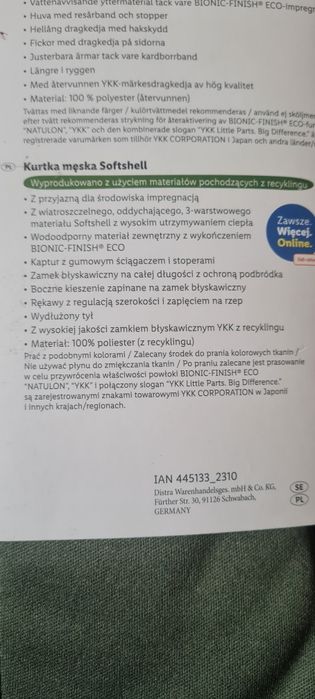 Kurtka męska wiatroszczelna zielono czarna R. L crivit nowa