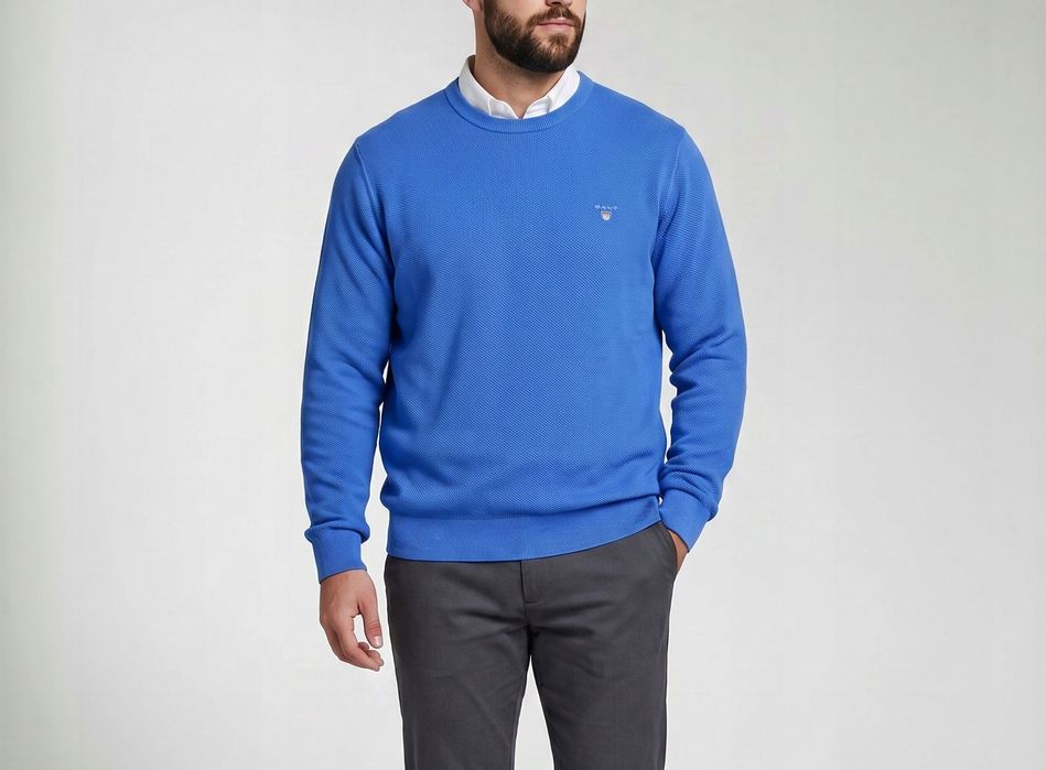 Gant Niebieski Bawełniany Sweter Męski Crewneck Premium Cotton Xl
