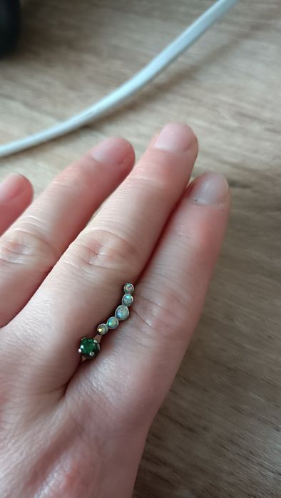 Сережки пирсинг изумруд хеликс серебро срібло
