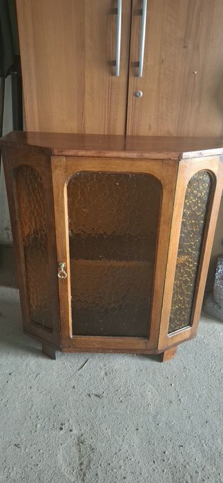 Szafka witrynka barek Art Deco, przedwojenna, oryginalne szkło