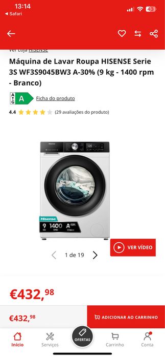 Máquina de lavar roupa HISENSE 9kg (WIFI) NOVA/EMBALADA