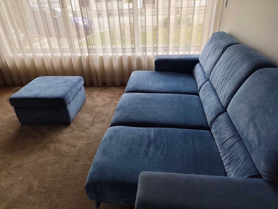 Sofá Azul com 3 Chaises + Mega Puff – Conforto, Versatilidade e Estilo