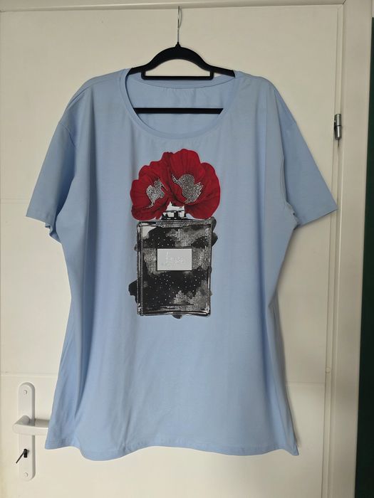 Wawa super bawełna plus size 50 52 czerwone maki cyrkonie