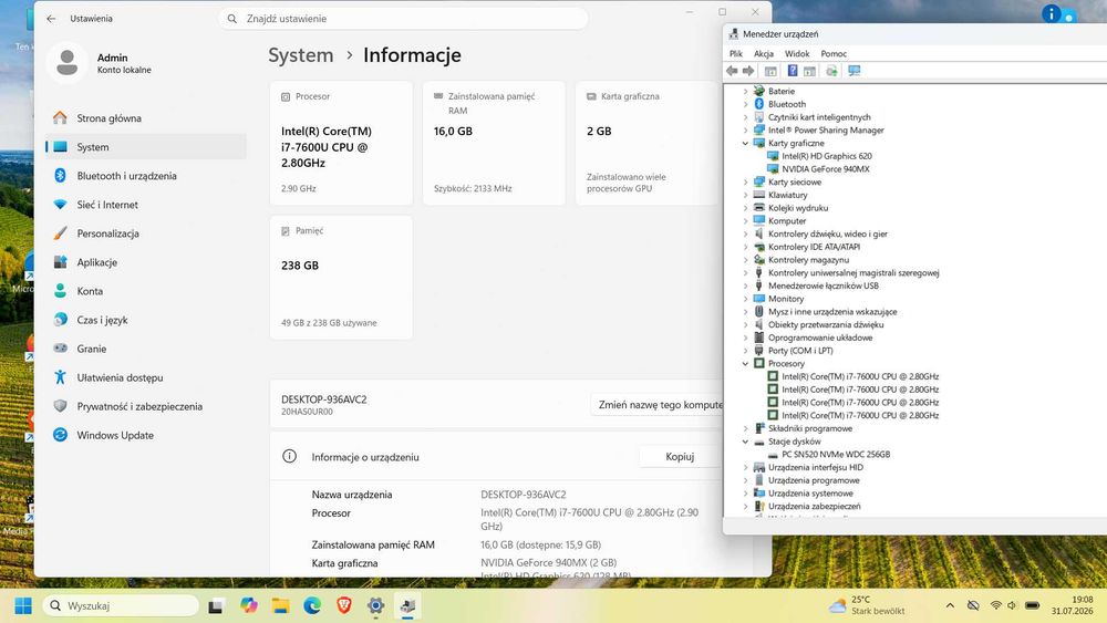 Laptop Lenovo Thinkpad T570 Intel i7-7600U Geforce 940MX 16GB SSD 256G