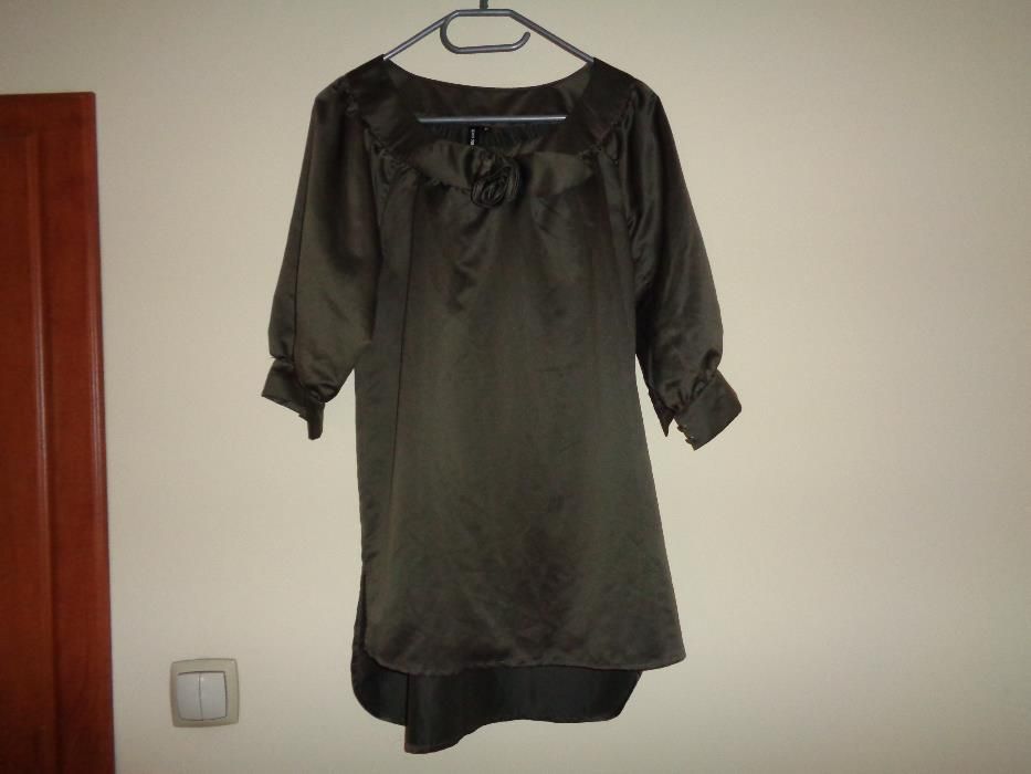 PRONTO MODA by ELLOS modna długa bluzka tunika brąz khaki oliwkowa róża