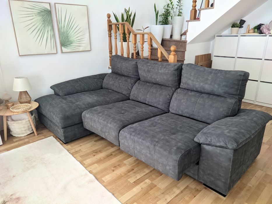 Sofá Cinza Chaise Longue 3Pax