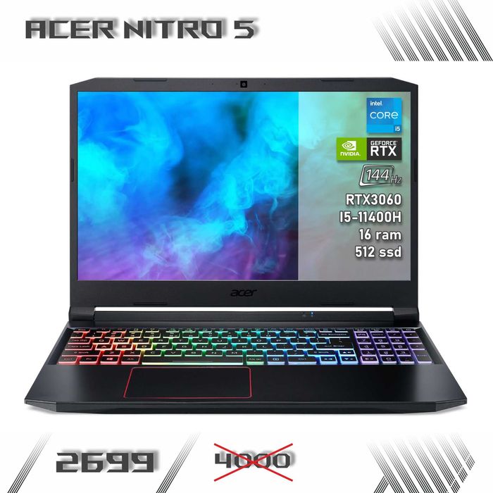 LAPTOP GAMINGOWY Acer Nitro RTX 3060 i5-11400H 144hz