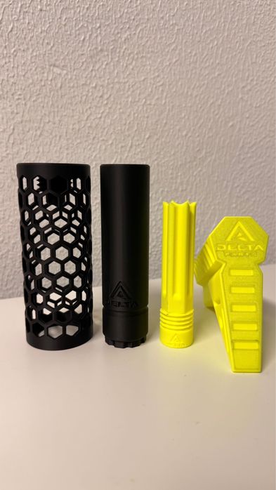 Kit completo Flash Hider legal + capa duas partes + coronha/stock em amarelo fluorescente