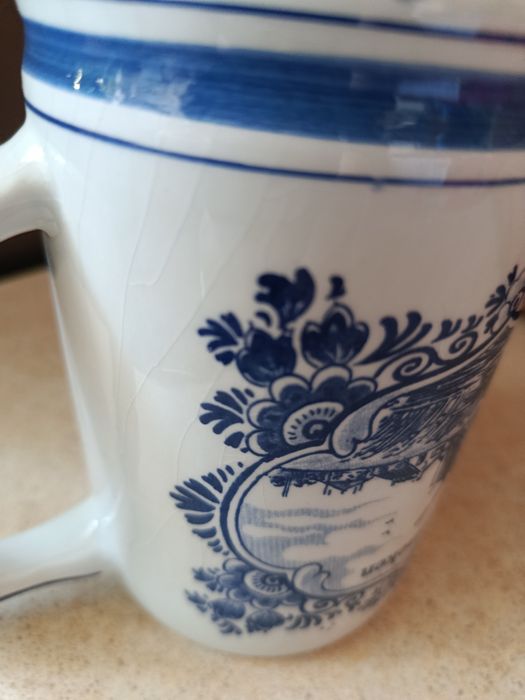 Śliczny stary kufel porcelana Delft