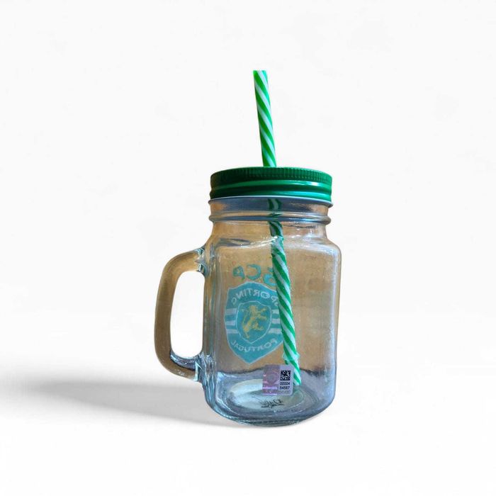 Caneca Vidro Sporting CP Oficial c/ Tampa e Palhinha – 14cm | Nova c/ Etiqueta