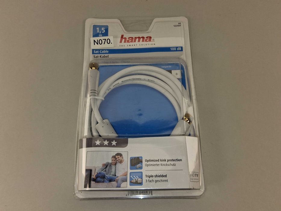 N070 Kabel Antenowy Satelitarny Hama F-Plug F-Stecker 1,5m 100dB Biały