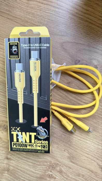 Кабель USB Type-C 100W WEKOM силіконовий, колір жовтий, довжина 1,2м