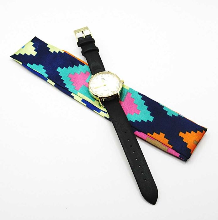 Zegarek damski klasyk pasek + materiałowy apaszka tarcza stal ZG116