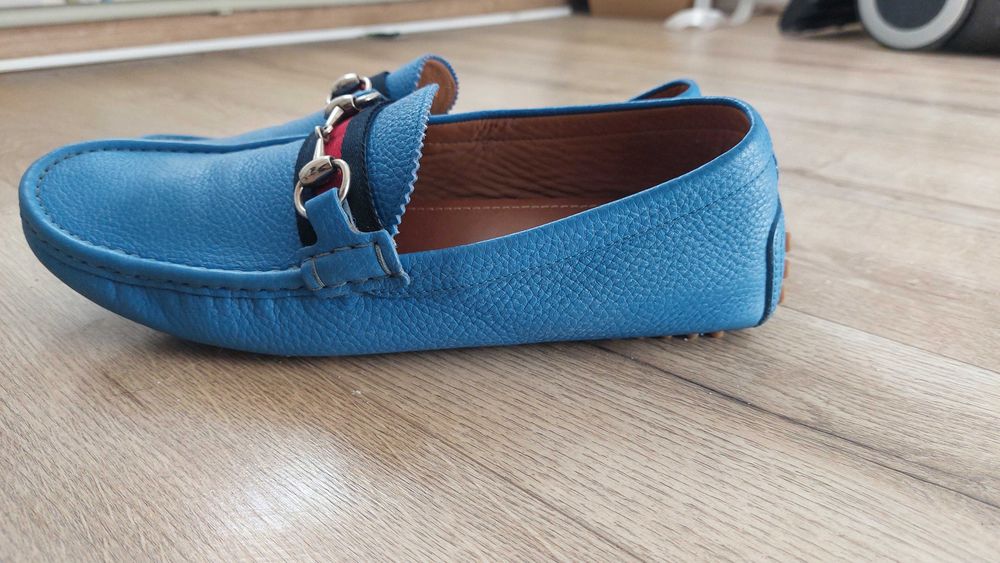 Лофери Gucci 322741 Loafers Leather Shoes Driver Horsebit Blue