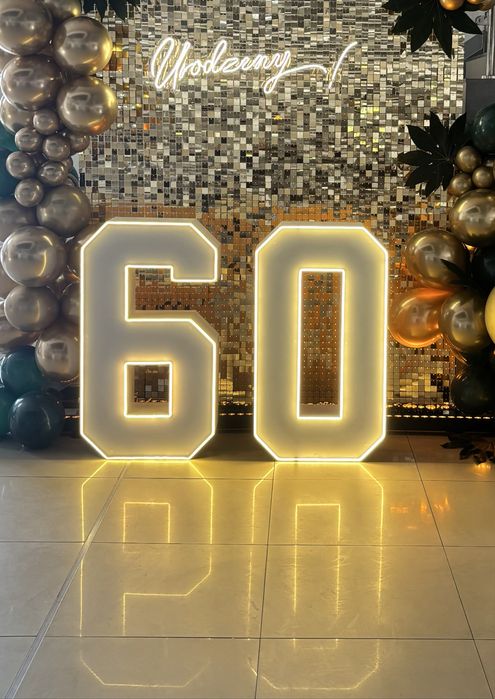 Cyfra 60 led neon barwa ciepła urodziny impreza Happy Birthday