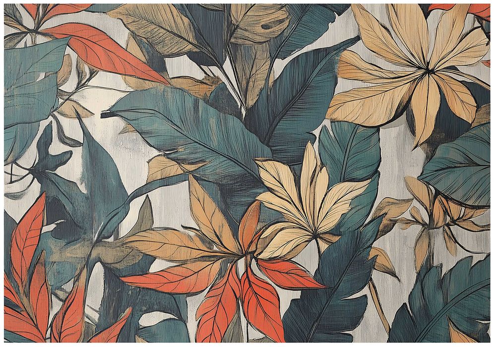 Fototapeta Kolorowe Liście Kwiaty Zieleń Natura Pastelowa 3D + KLEJ