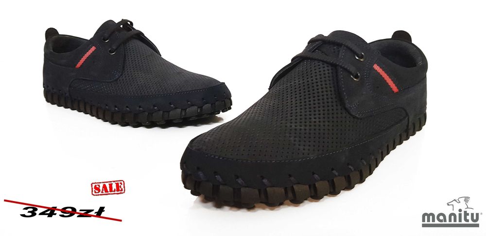 Półbuty męskie mokasyny Manitu skóra, navy rozm. 41,42,43,44,45,46