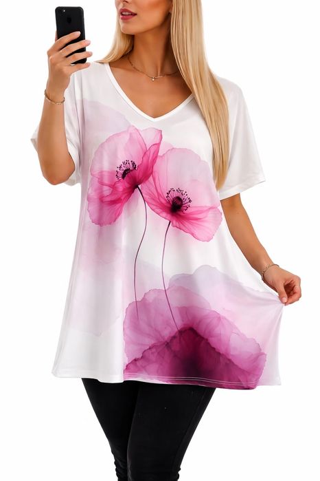 Bluzka plus size tunika kwiaty duży rozmiar 50/52/54/56