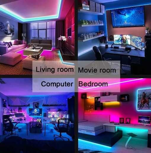 Fita LED RGB com 5 metros para decoração fundo TV + Comando Remoto