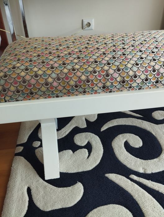 Banco Banqueta Longo Madeira Almofada Estampado