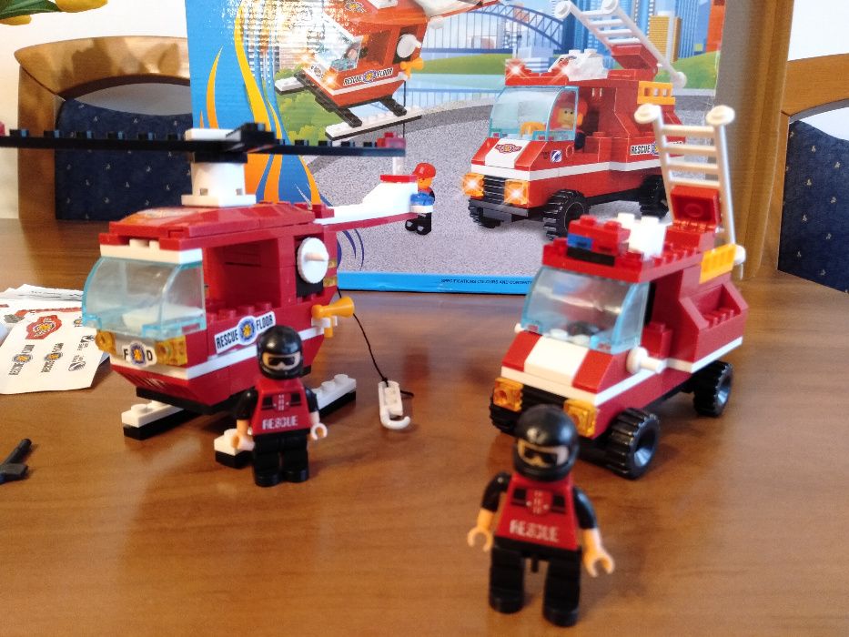 klocki Straż samochód, helikopter +instr+pudełko