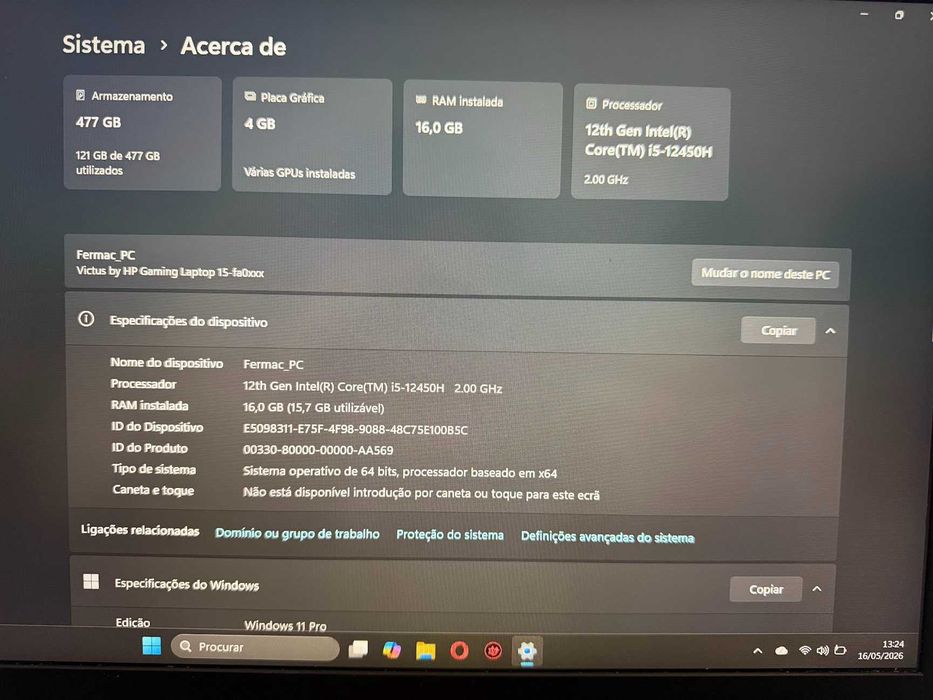 Portatil gamer HP Victus I5 16GB Ram SSD RTX3050 Impecavel