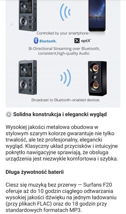 Surfans F20 Hifi przenośny odtwarzacz MP3 z Bluetooth