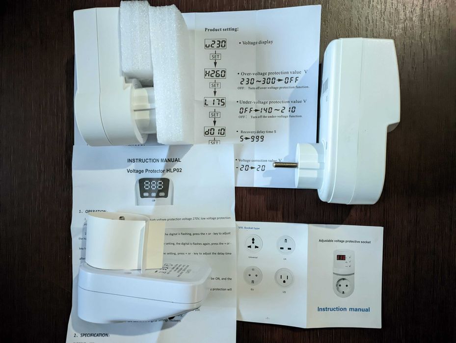 Реле контроля напряжения в розетку дисплей  ручная настройка 220В 16А