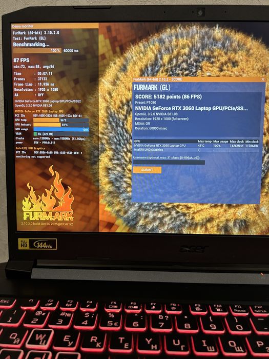 Ігровий Acer Nitro 5 RTX 3060/ i7-11800H/ 144 Hz/ 16/512 стан нового