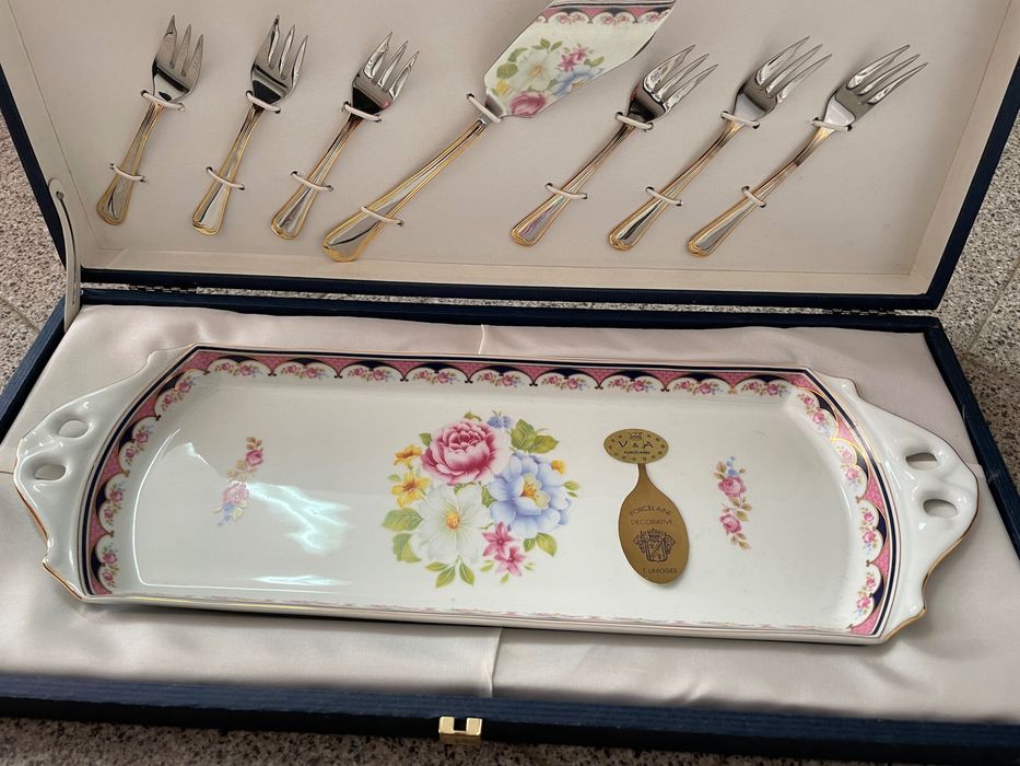 New Limoges piece in box with cake utensil set