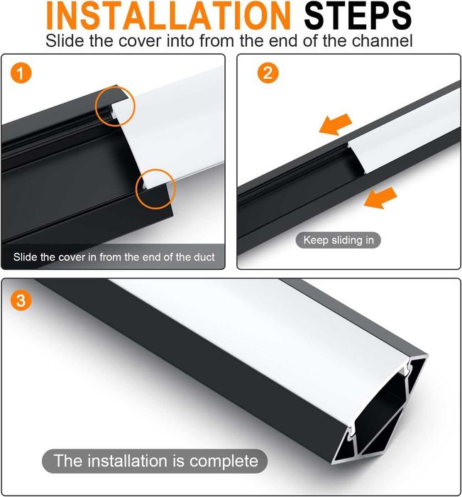 Perfil LED em Alumínio Angdarun V-Shape 10x1m | Canal para Fita LED com Difusor e Tampas | Kit 10 Metros | Instalação Profissional de Iluminação LED